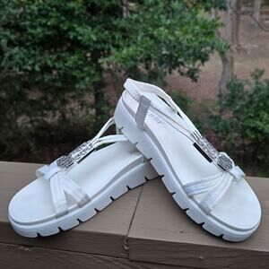 Alegria Roz Sandals White Strappy Fabric Upper Platform Silver EU 39 US 9